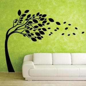 Adesivo Murale Albero con Vento in Autunno