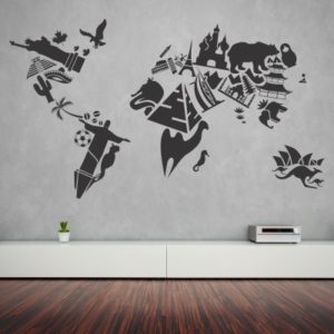 Adesivo Murale Mappamondo con Monumenti