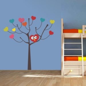 Adesivo Murale Albero con Foglie a Cuore